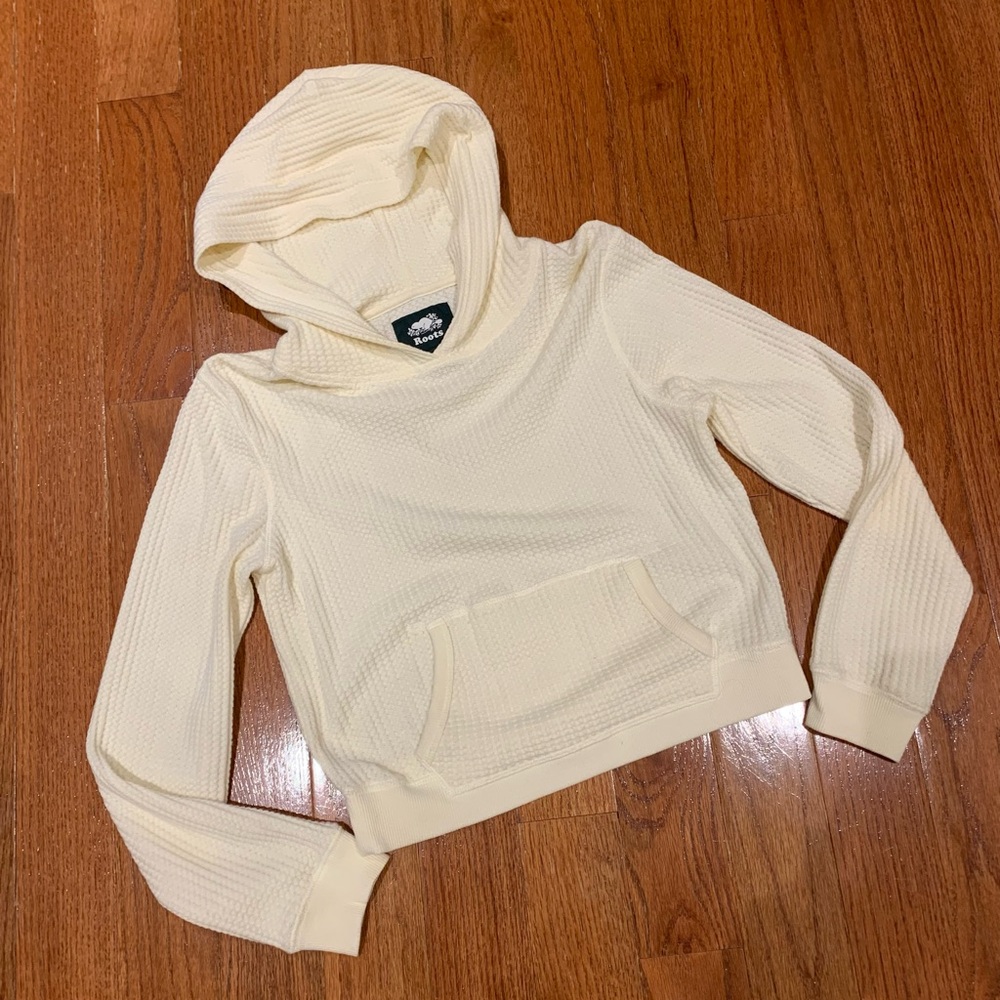 Roots Waffle Knit Cropped Kangaroo Hoodie